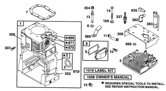 Cylinder, Head Diagram and Parts List for 221432-0143-XX  Briggs and Stratton Engine